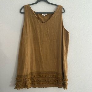 Umgee Plus Yellow Boho Fringe Cotton Tunic Dress Size 1XL